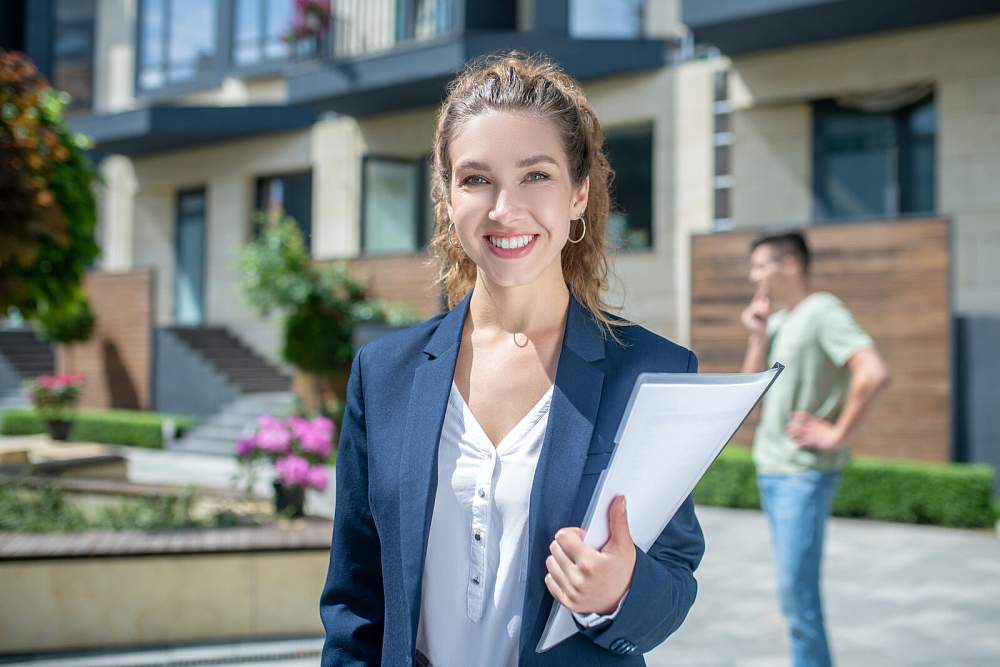 Bussinesswoman. Cute businesswoman in an official outfit smiling nicely