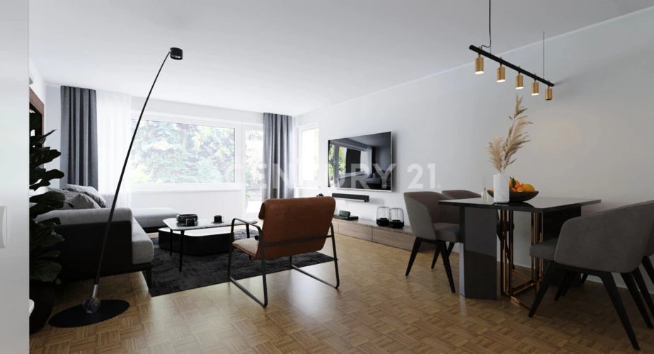 Wohnzimmer mit Blick zur Terrasse Visualisierung